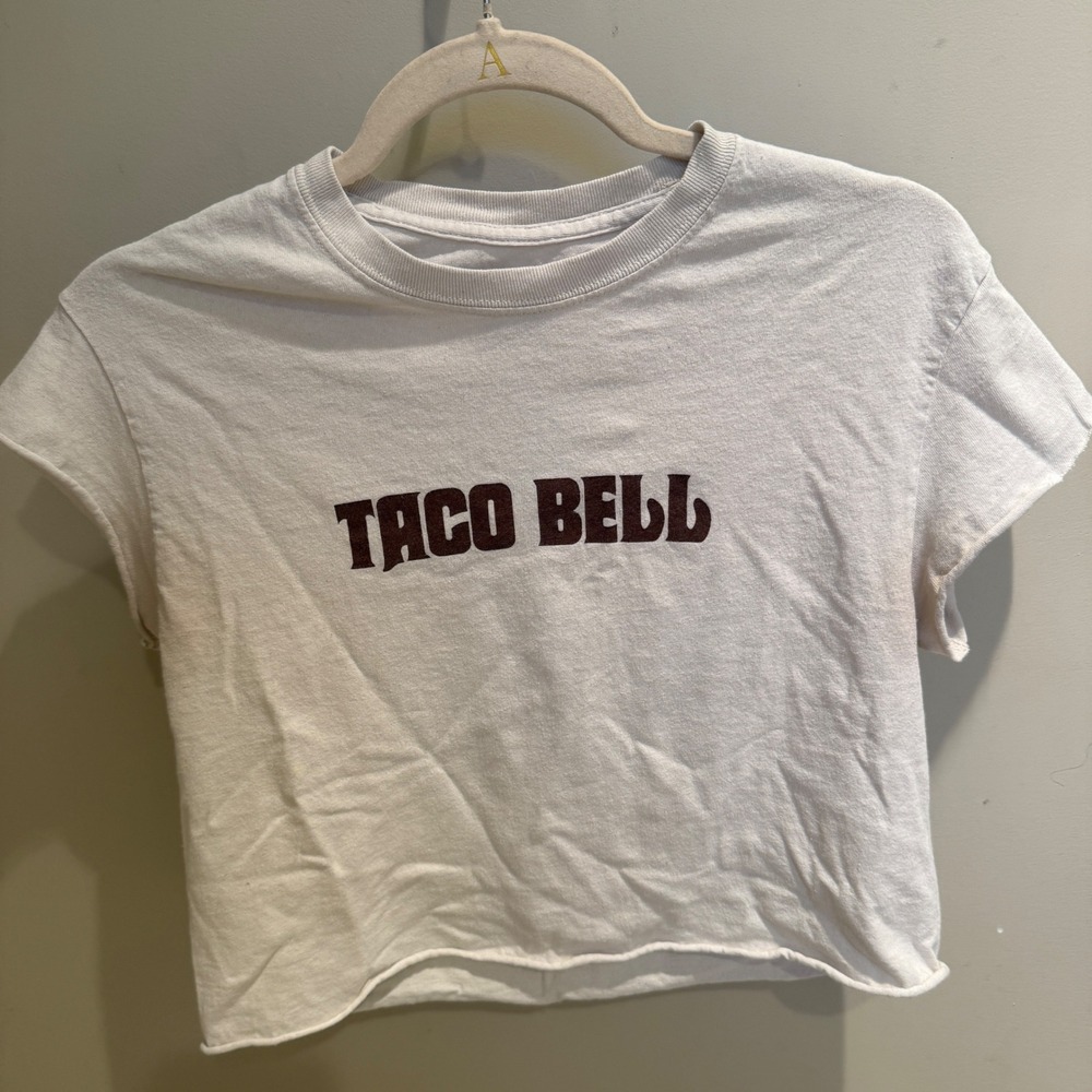 Taco Bell Womens Retro Graphic Crop Top Shirt White Small‎ Short Sleeve Raw Hem